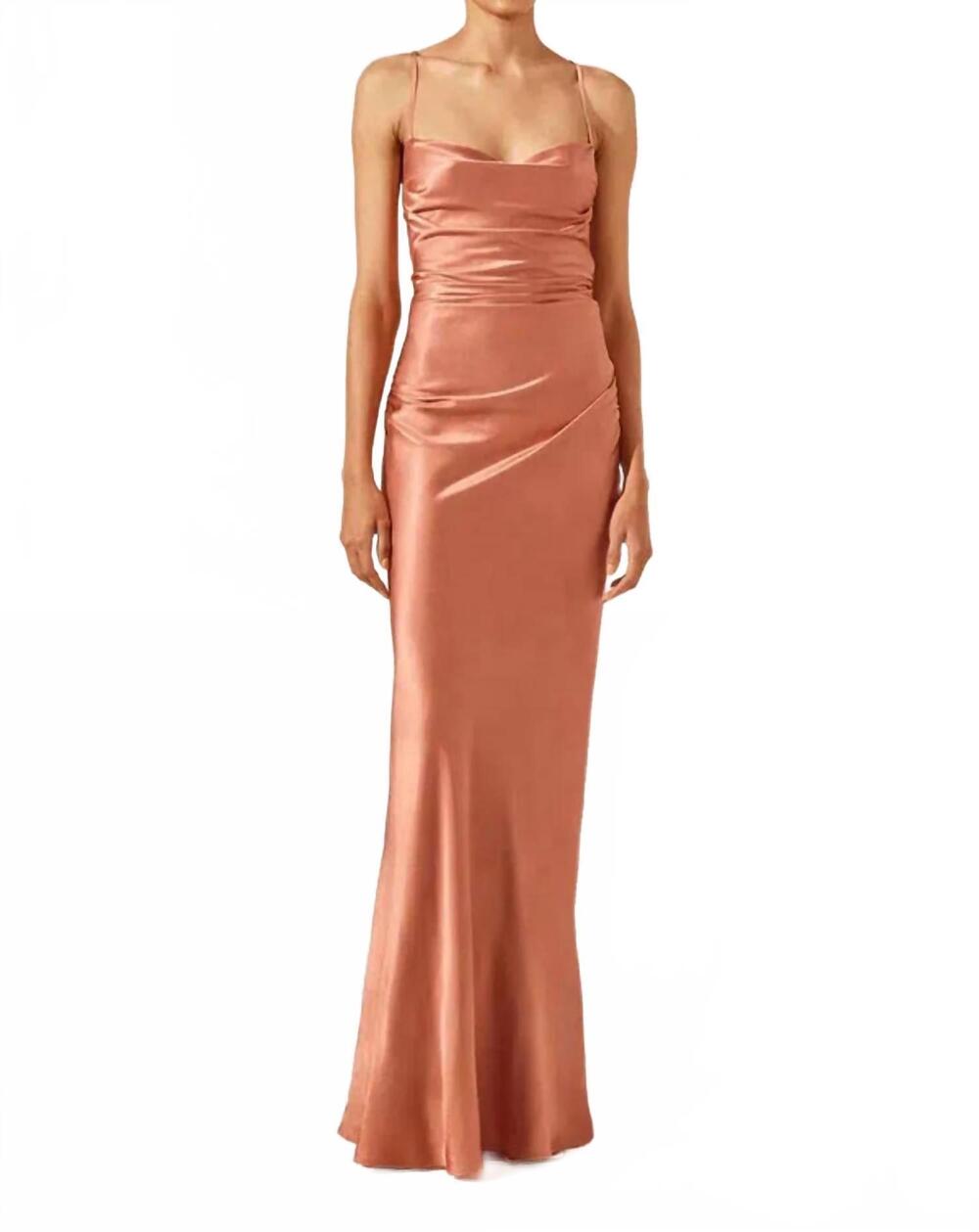 NEW SHONA JOY la lune ruched backless slip dress in antique rose